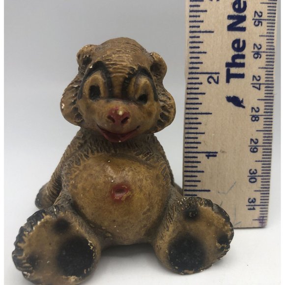 Figurine Panda Bear Ceramic? Red Navel & Nose 2" Reclined Pose Smile Unique - Picture 4 of 12